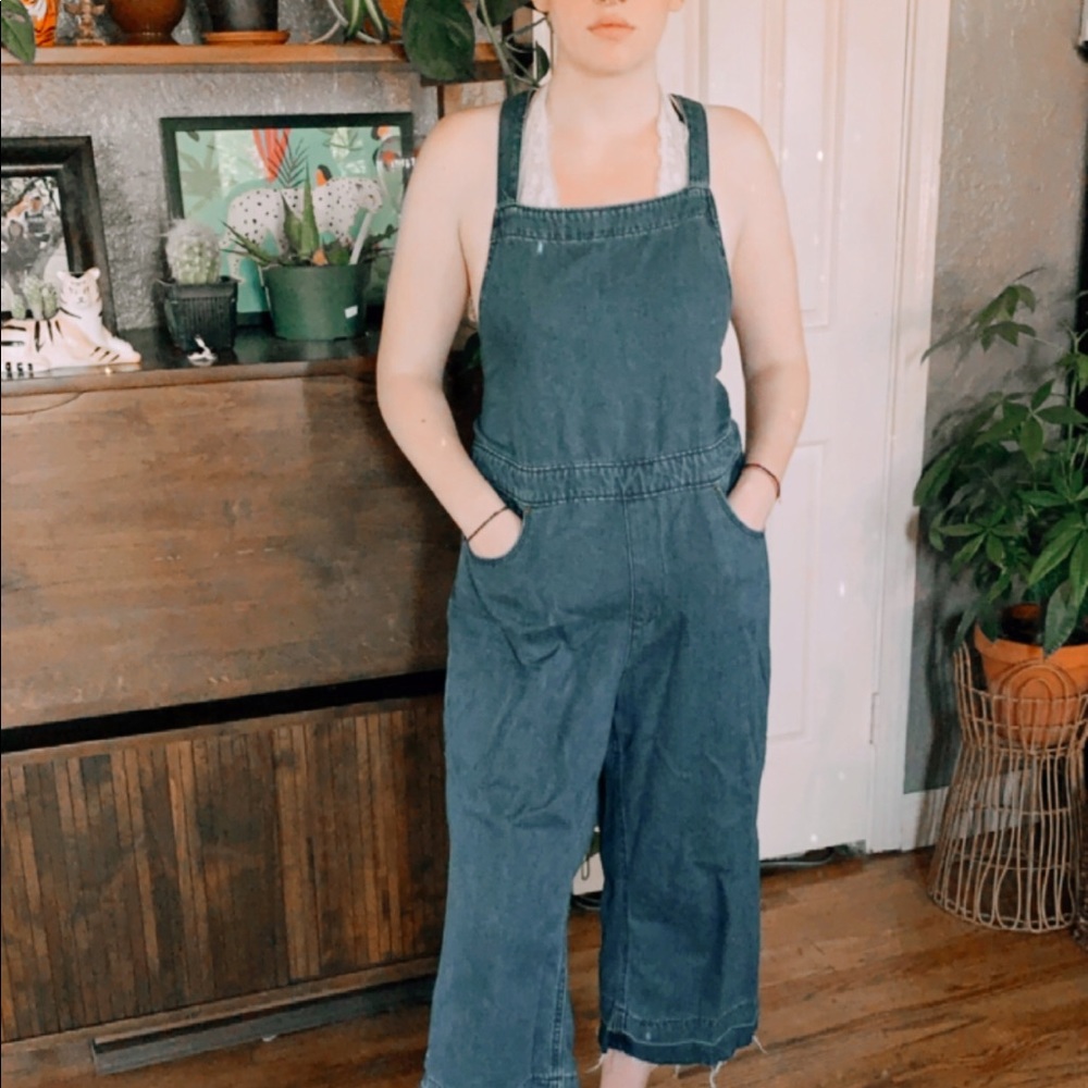 wide leg denim jumpsuit